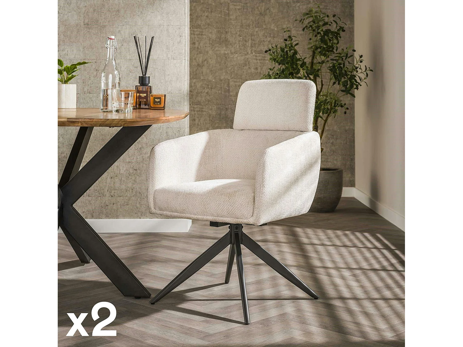 Fauteuil pivotant blanc avec appuie-tête (lot de 2) CREEK