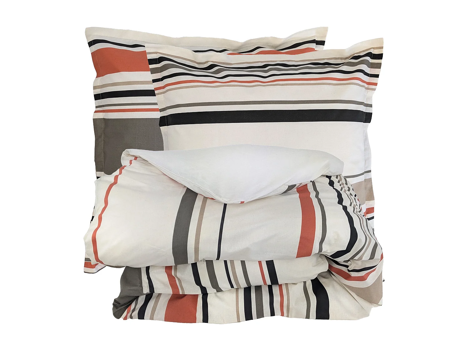 Parure de lit 3 pièces : housse 260x240 cm et taies 65x65 cm coton HUGO beige/corail