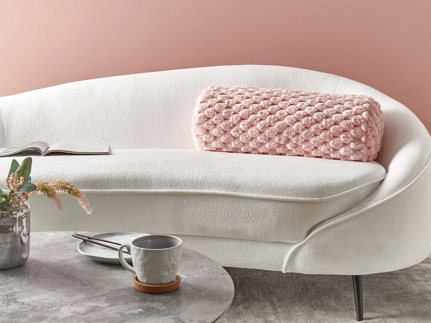 Throw Cushion LINDEN Faux Fur 22 x 60 cm Pink Solid
