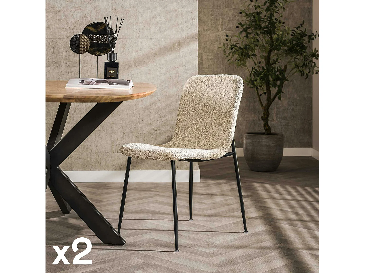 Chaise blanche basique en bouclette (lot de 2) GALWAY