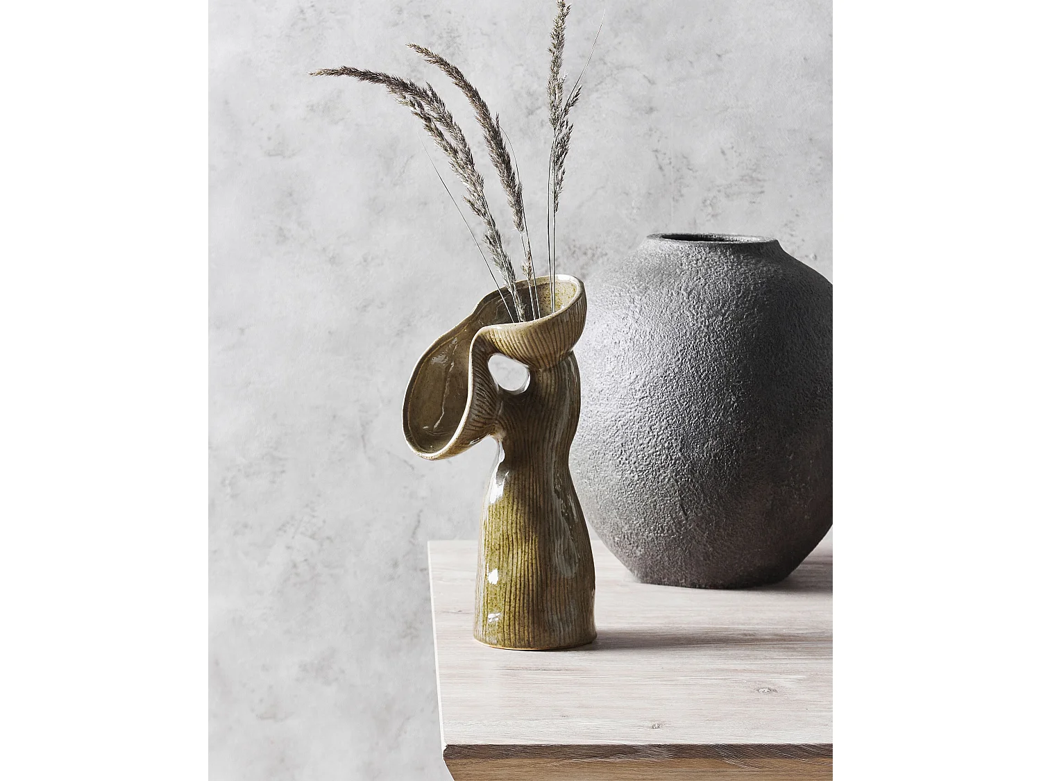 Vase à fleurs CALAMUS Grès 28 cm Vert