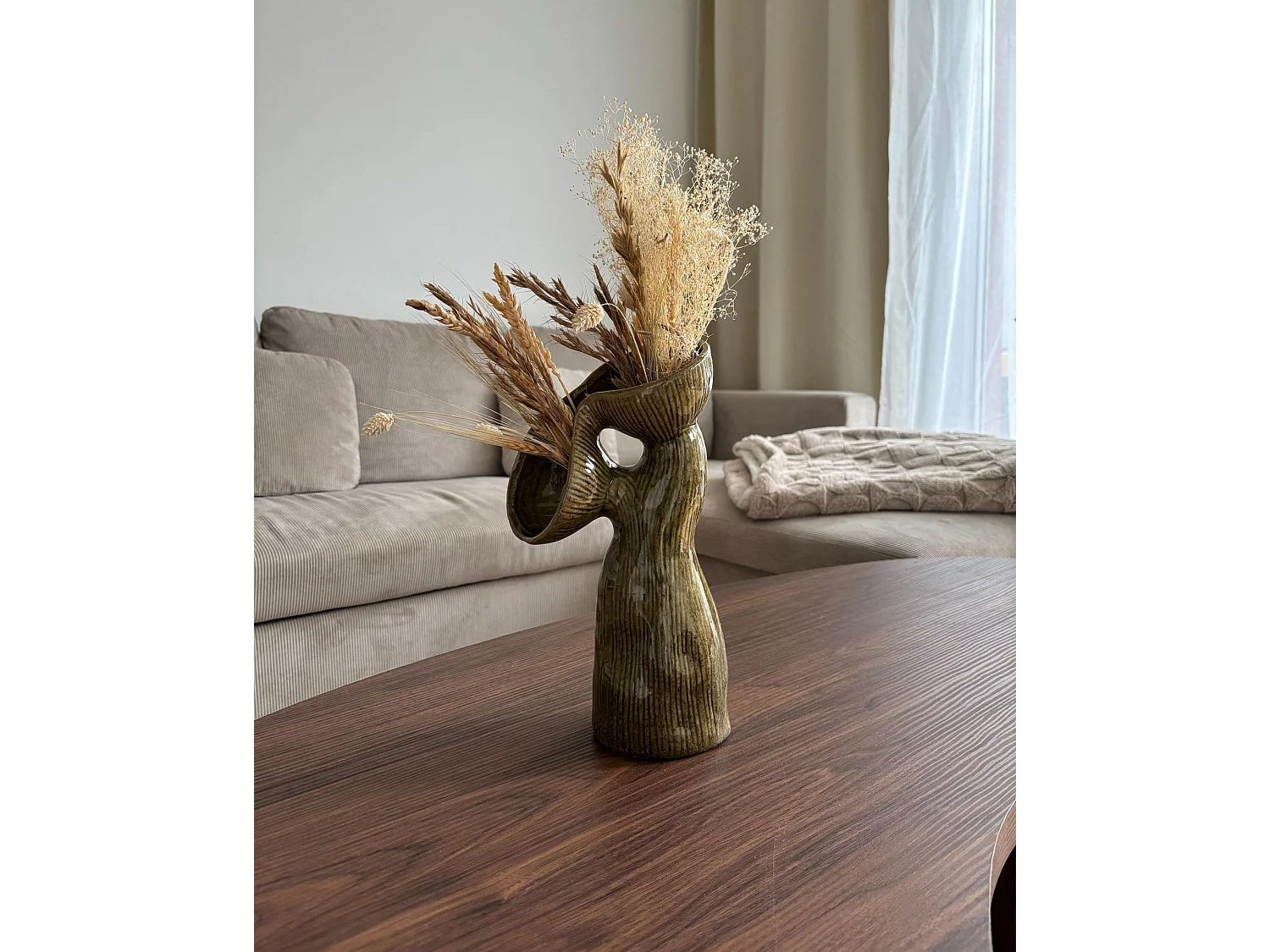 Blumenvase CALAMUS Steinzeug 28 cm Grün