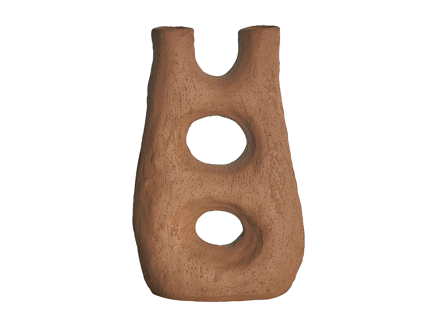 Blumenvase Steinzeug braun mit Löchern 2 Öffnungen 27cm Tischdeko modern Uaru