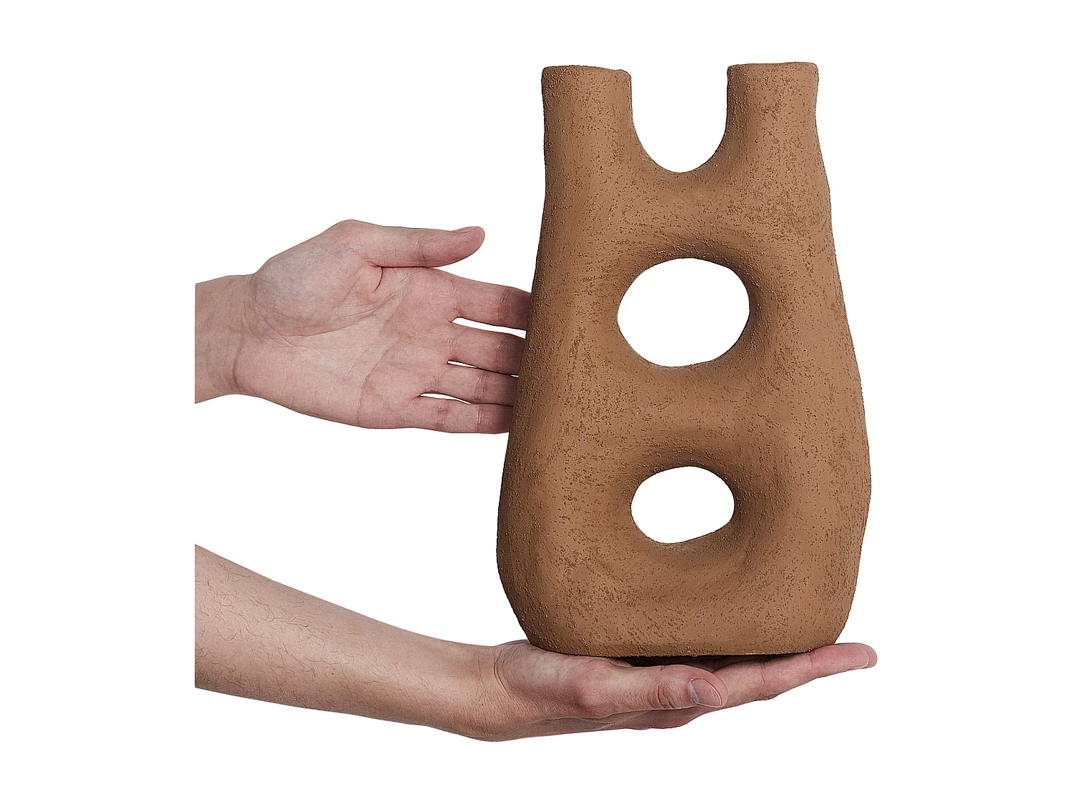 Blumenvase Steinzeug braun mit Löchern 2 Öffnungen 27cm Tischdeko modern Uaru