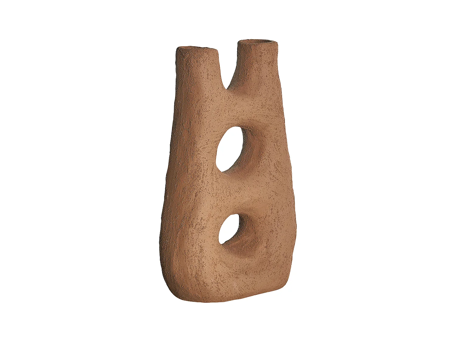 Blumenvase Steinzeug braun mit Löchern 2 Öffnungen 27cm Tischdeko modern Uaru