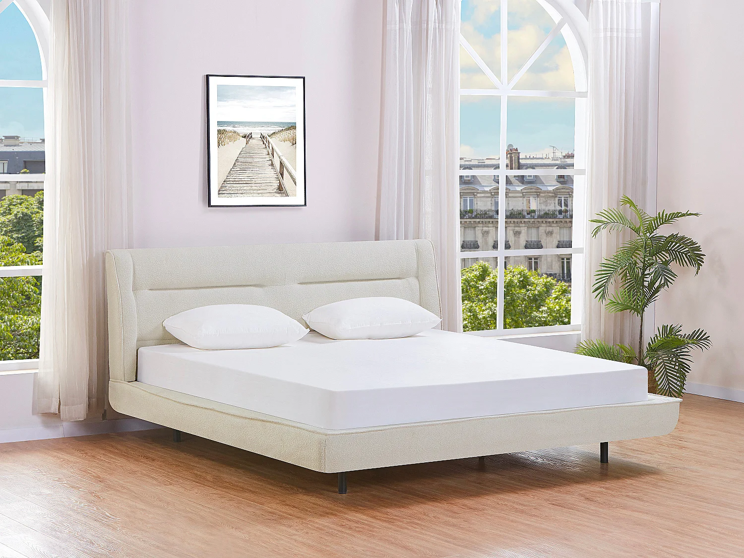 Lit 180 x 200 cm - Tissu bouclette - Beige - ISYDE