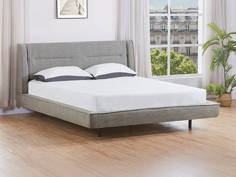 Letto 160 x 200 cm - Tessuto bouclé - Grigio - ISYDE