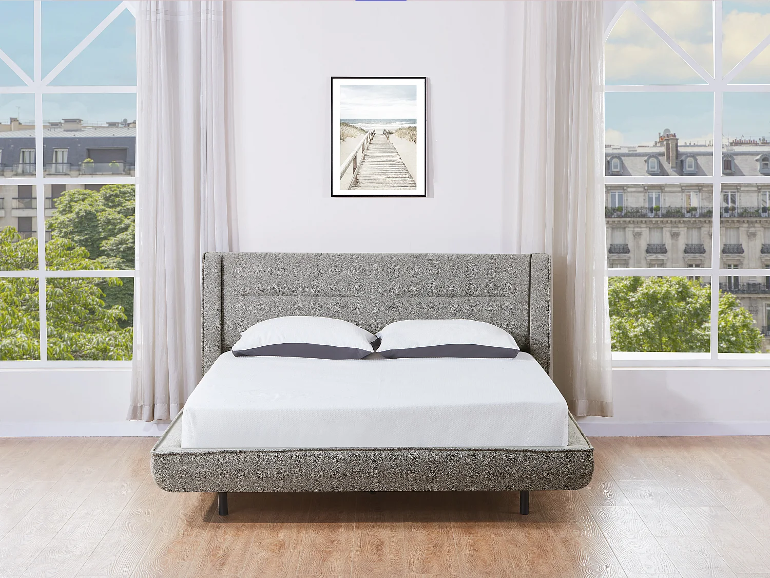 Letto 160 x 200 cm - Tessuto bouclé - Grigio - ISYDE