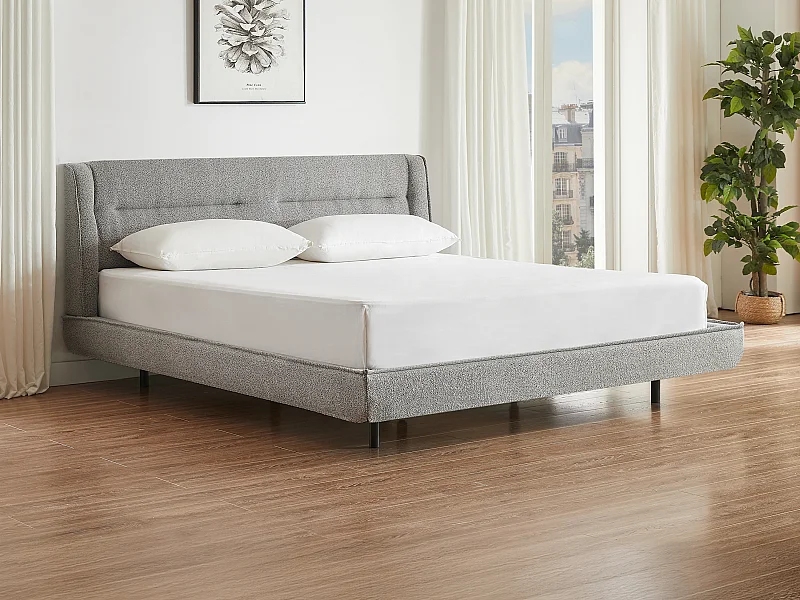 Lit 180 x 200 cm - Tissu bouclette - Gris - ISYDE