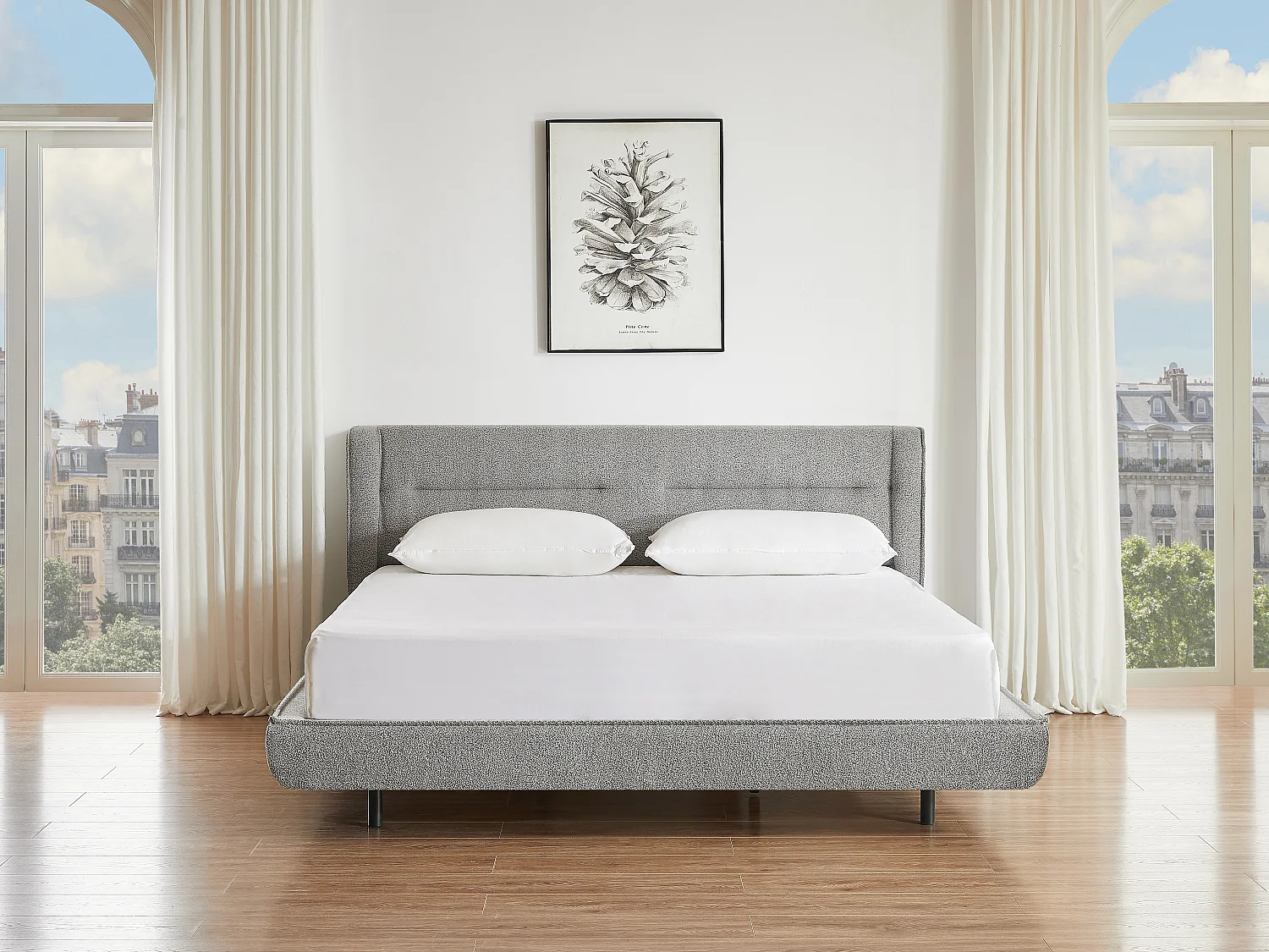 Lit 180 x 200 cm - Tissu bouclette - Gris - ISYDE