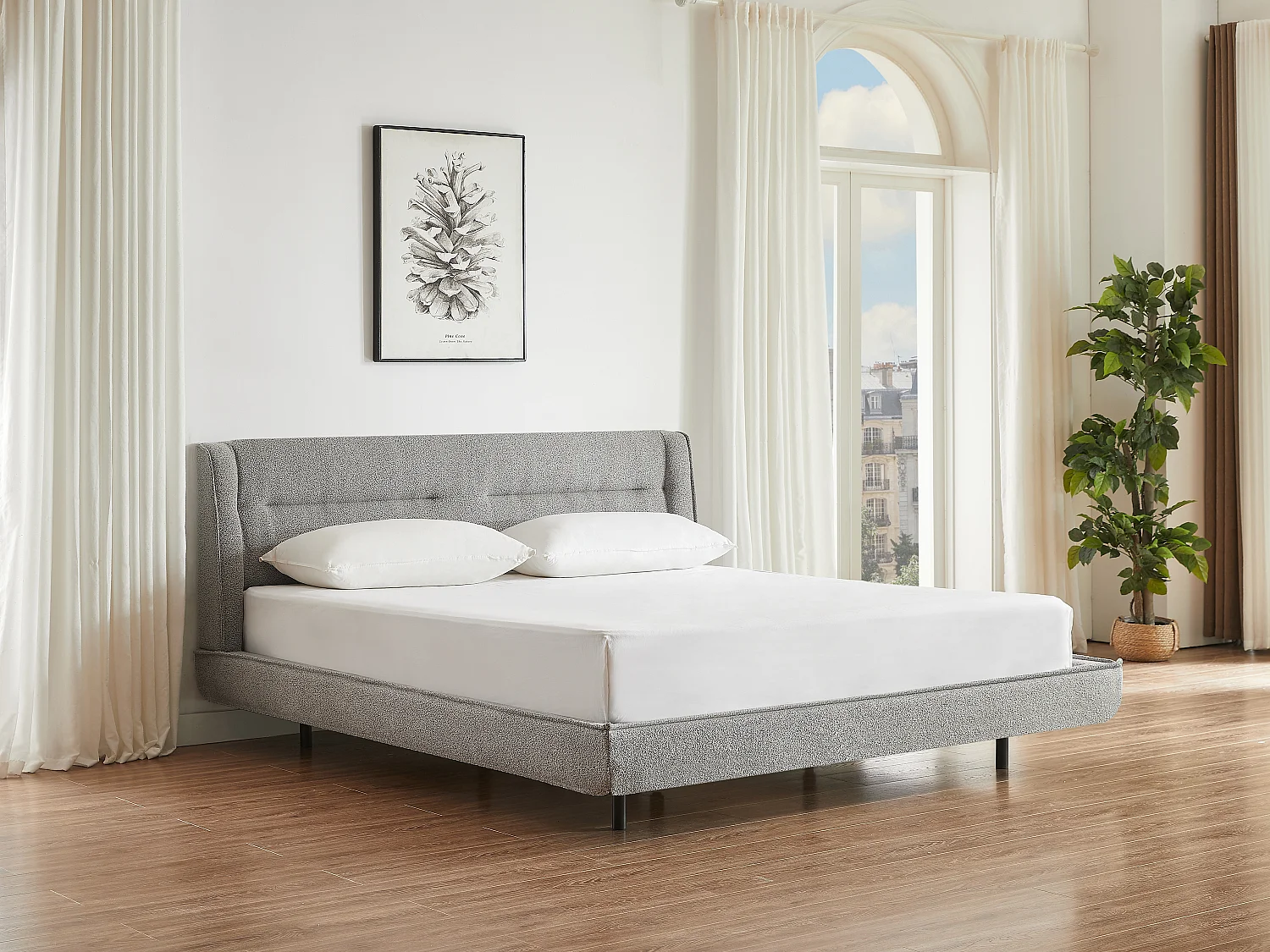 Lit 180 x 200 cm - Tissu bouclette - Gris - ISYDE