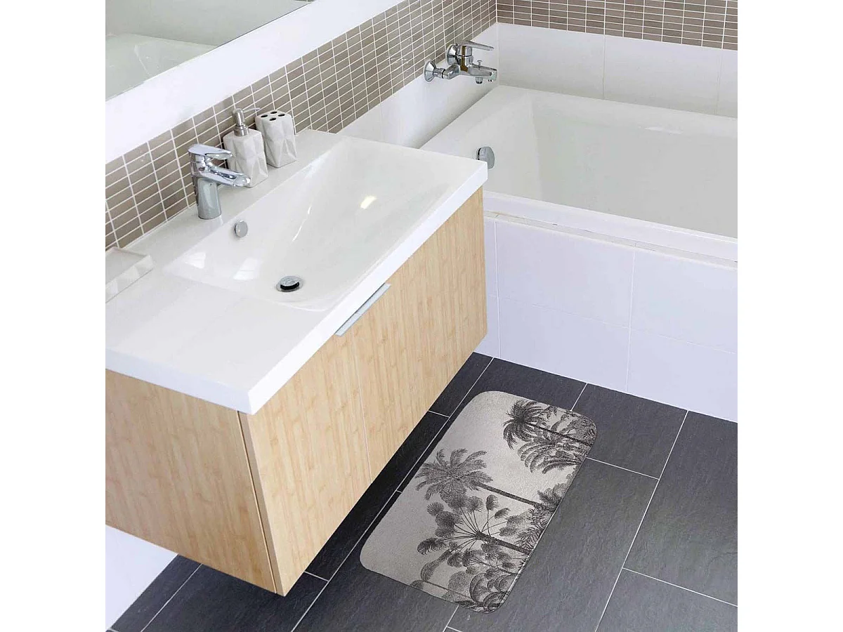 Tapis de Bain Imprimé "Cocoty" 45x75cm Noir & Blanc