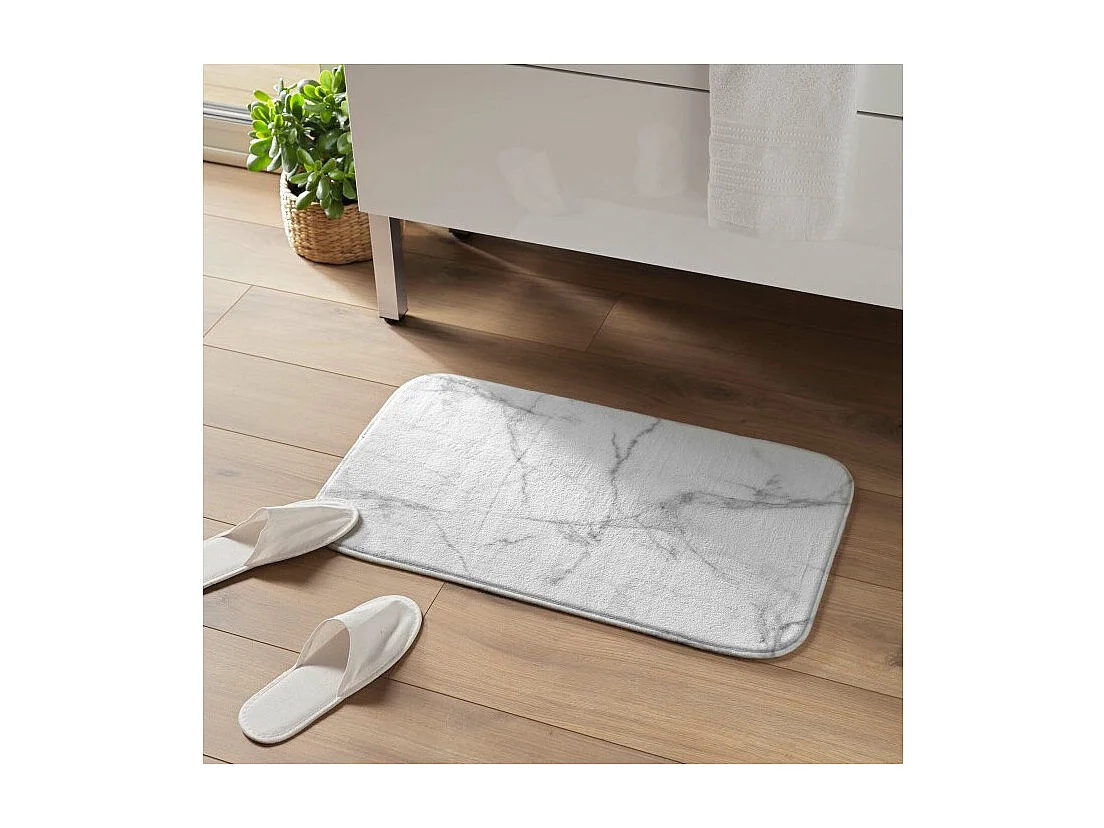Tapis de Bain Microfibre "Effet Marbre" 45x75cm Blanc