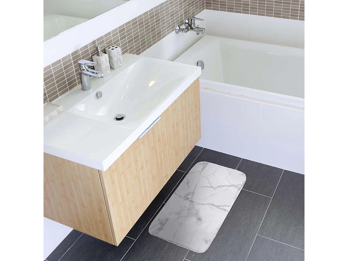 Tapis de Bain Microfibre "Effet Marbre" 45x75cm Blanc