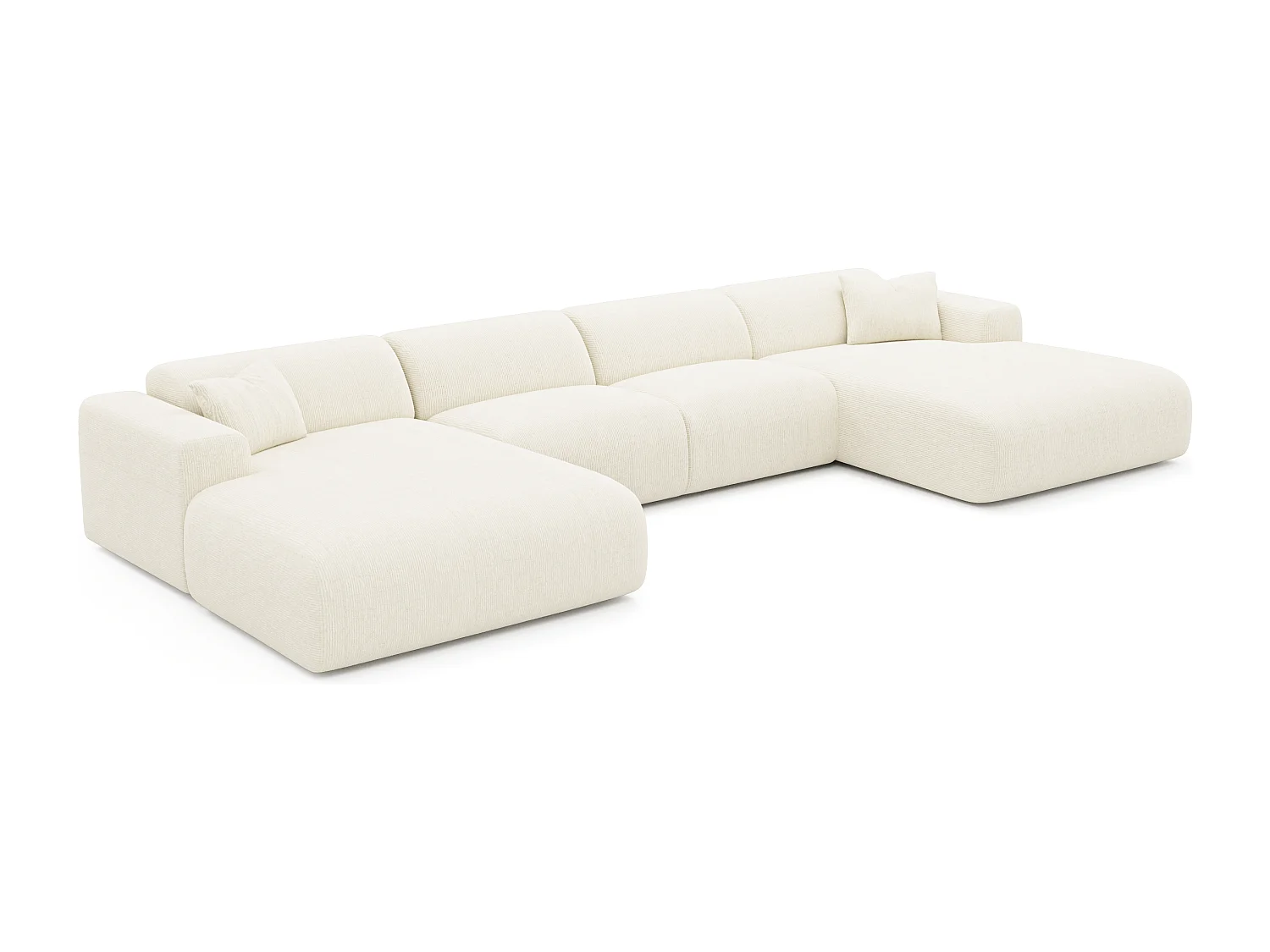 Canapé panoramique 7 places symétrique tissu velours côtelé crème  MYRA