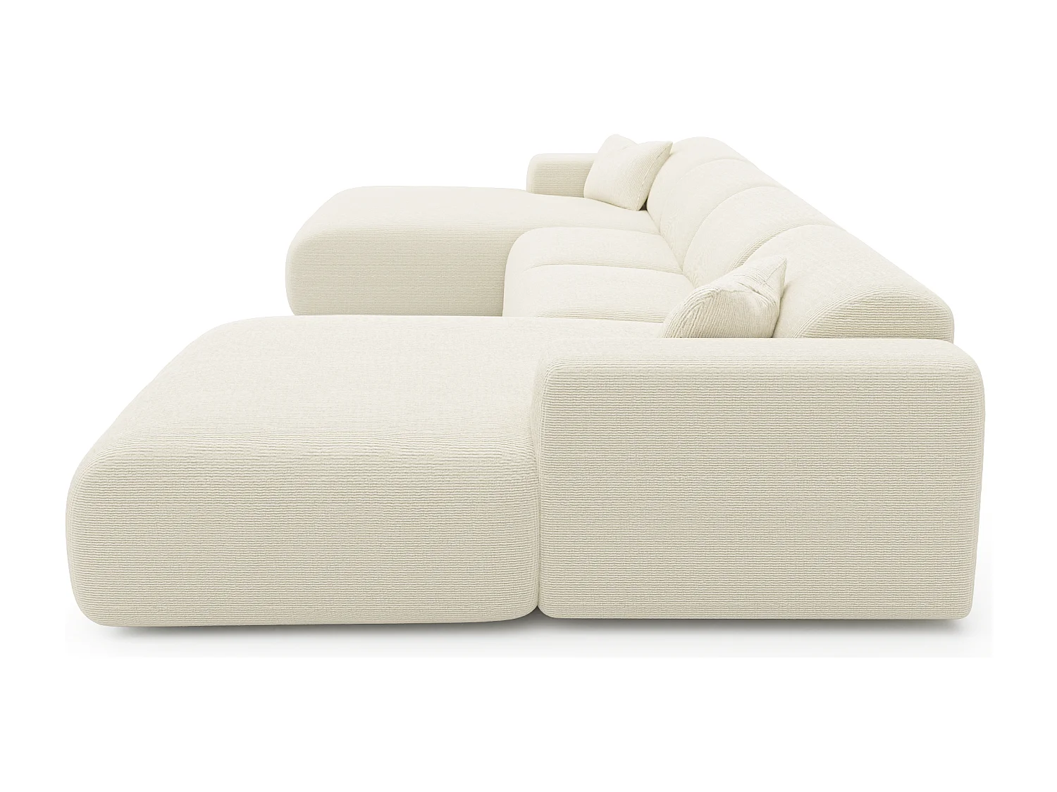 Canapé panoramique 7 places symétrique tissu velours côtelé crème  MYRA