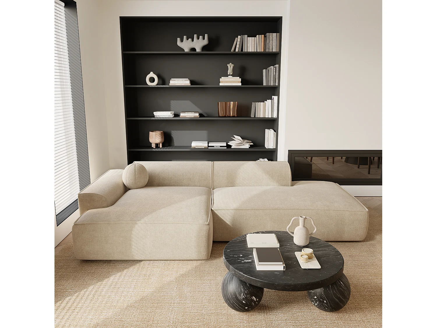 Canapé angle gauche velours crème 260cm  ANIA