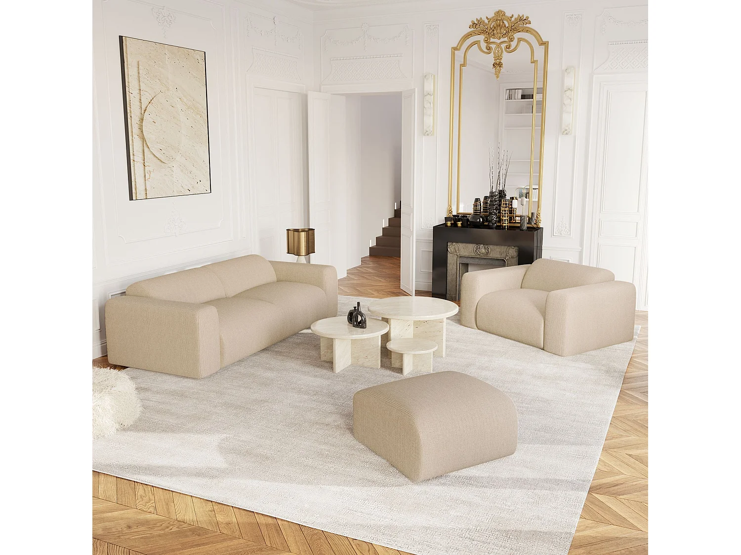 Canapé MYRA 4 places en velours côtelé beige