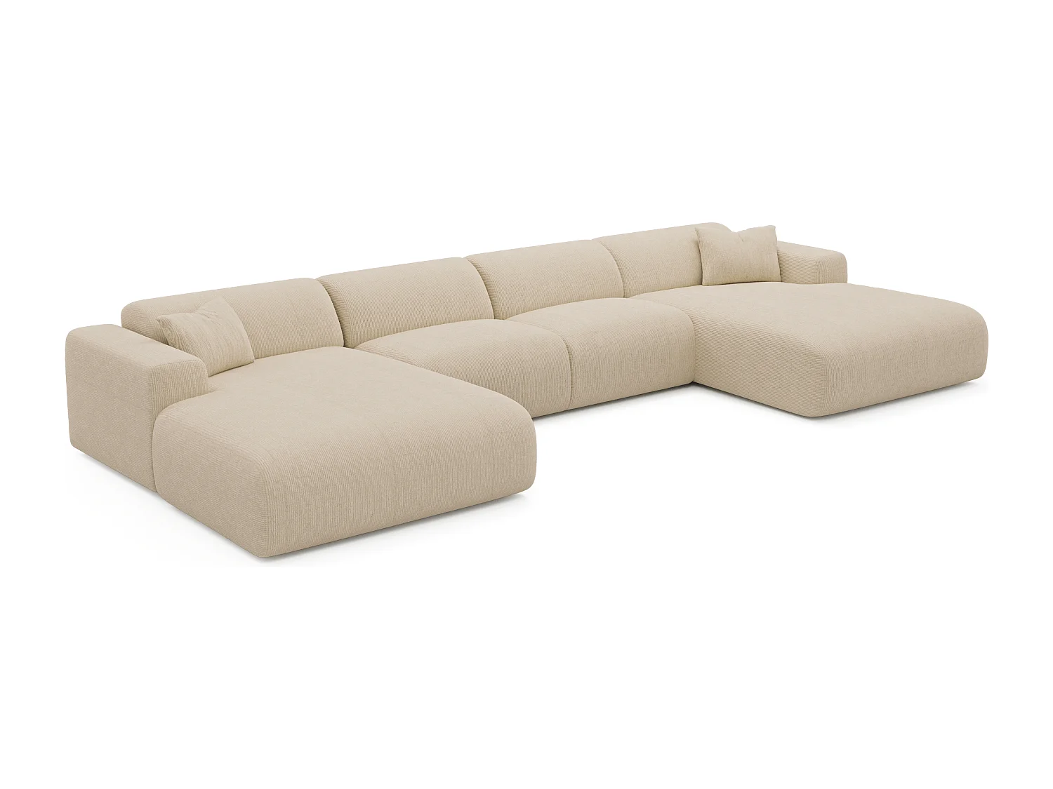 Canapé panoramique 7 places symétrique tissu velours côtelé beige MYRA