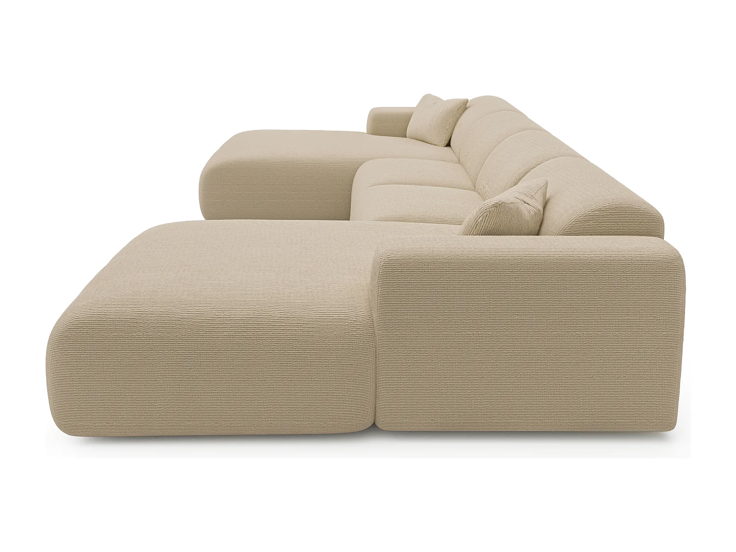 Canapé panoramique 7 places symétrique tissu velours côtelé beige MYRA