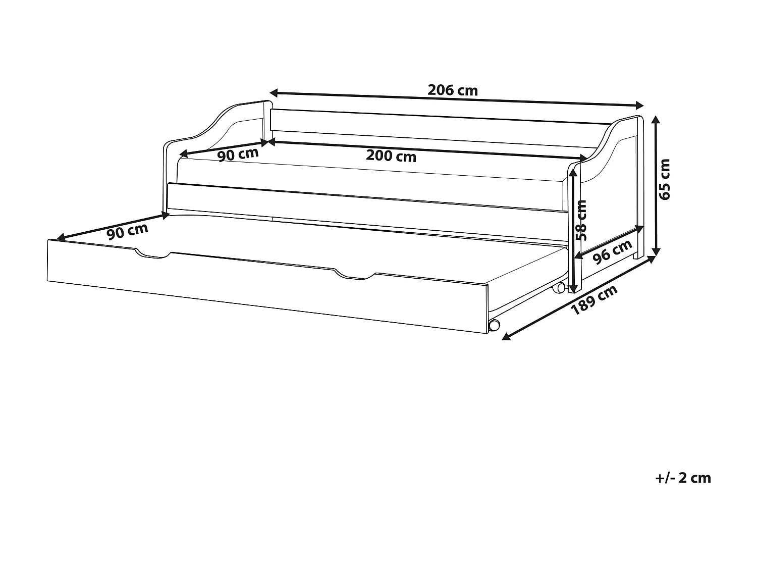 Onderschuifbed Dennenhout LUNERAY 90 x 200 cm Lichtbruin