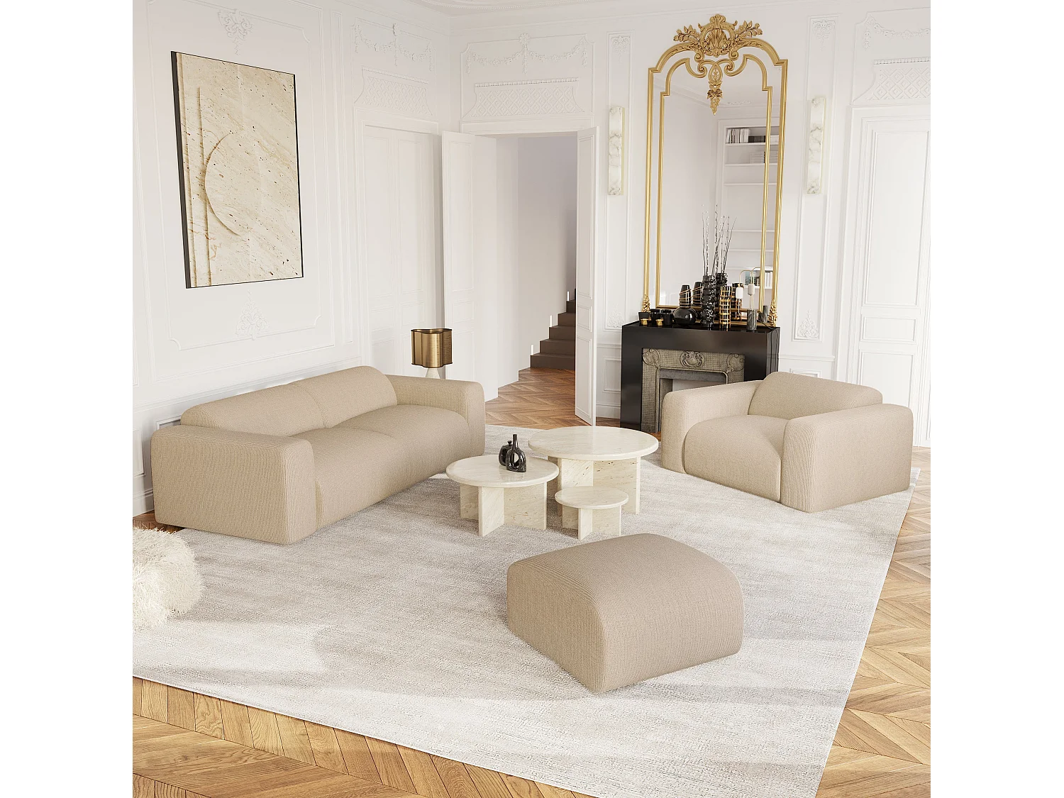 Pouf velours côtelé beige MYRA