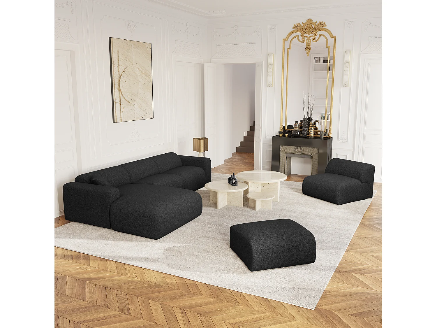 Fauteuil de salon sans accoudoirs en bouclette anthracite foncé MYRA