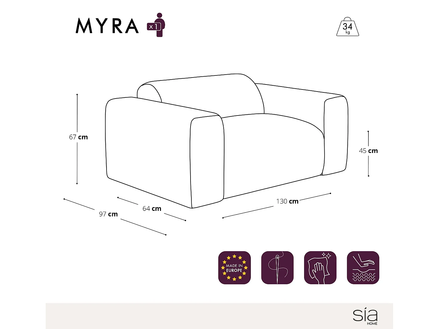 Fauteuil de salon velours côtelé beige MYRA