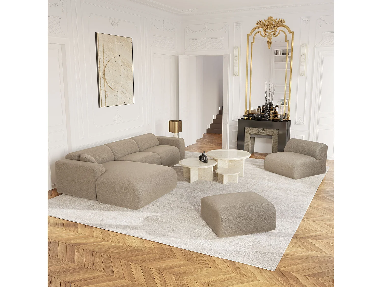 Fauteuil de salon sans accoudoirs en bouclette taupe MYRA