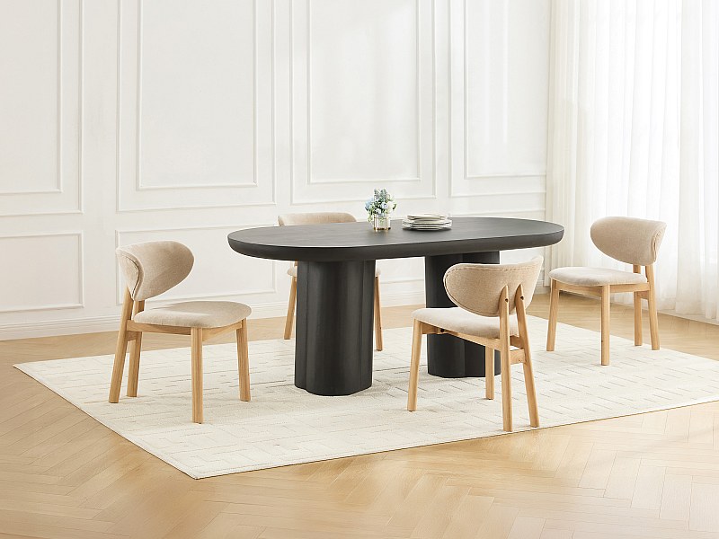 Sett med 2 stoler i tekstil og gummitrestol - Beige - FALDRA