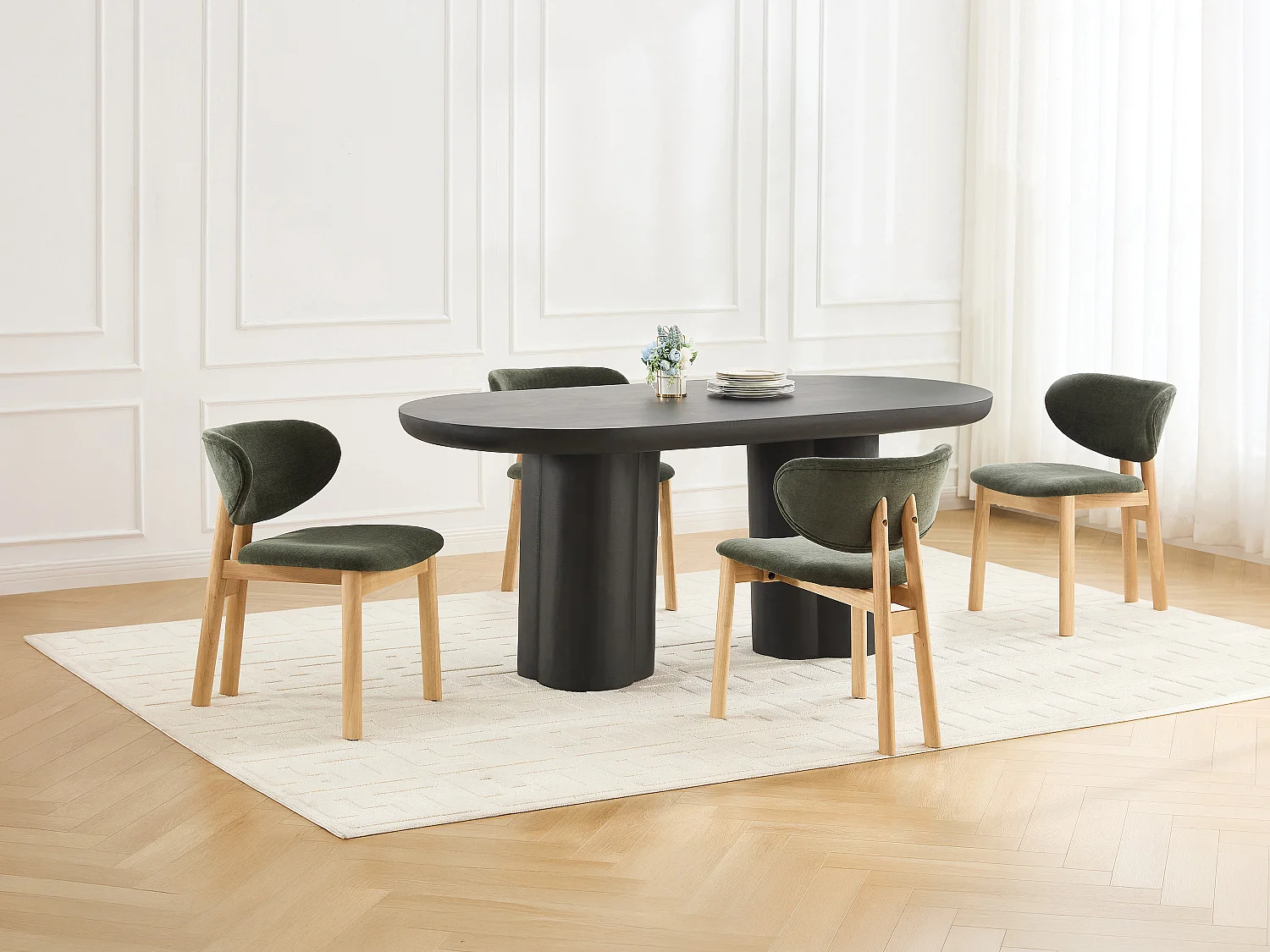 Lot de 2 chaises en tissu et bois d'hévéa - Vert - FALDRA