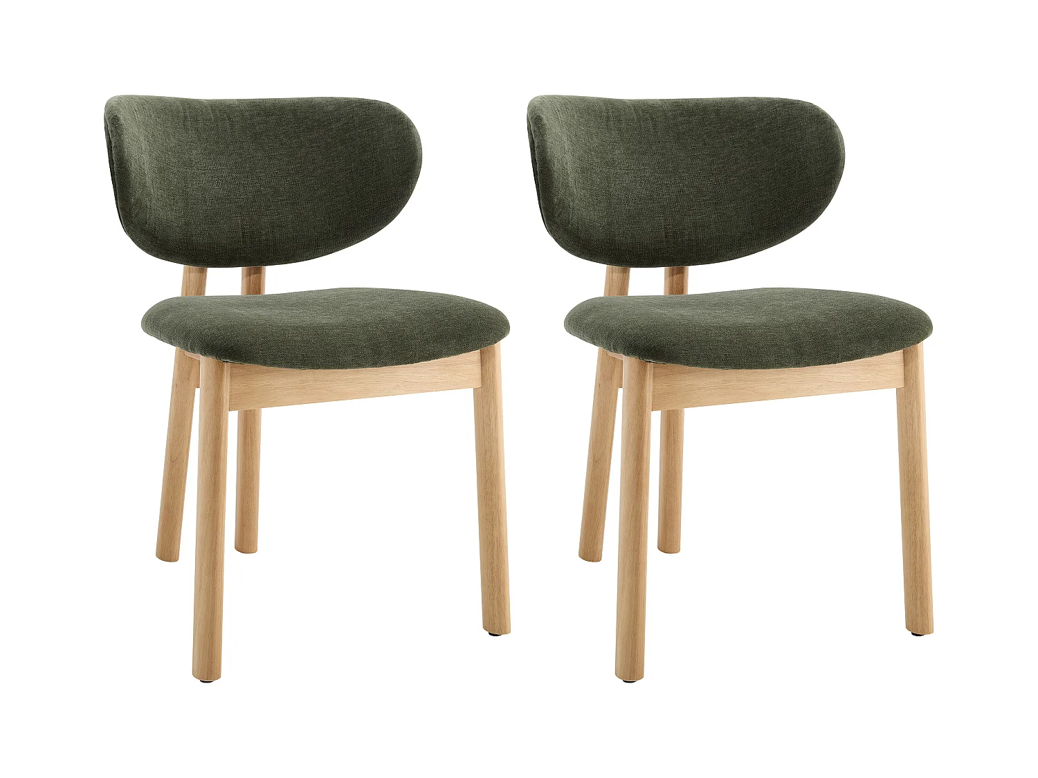 Lot de 2 chaises en tissu et bois d'hévéa - Vert - FALDRA