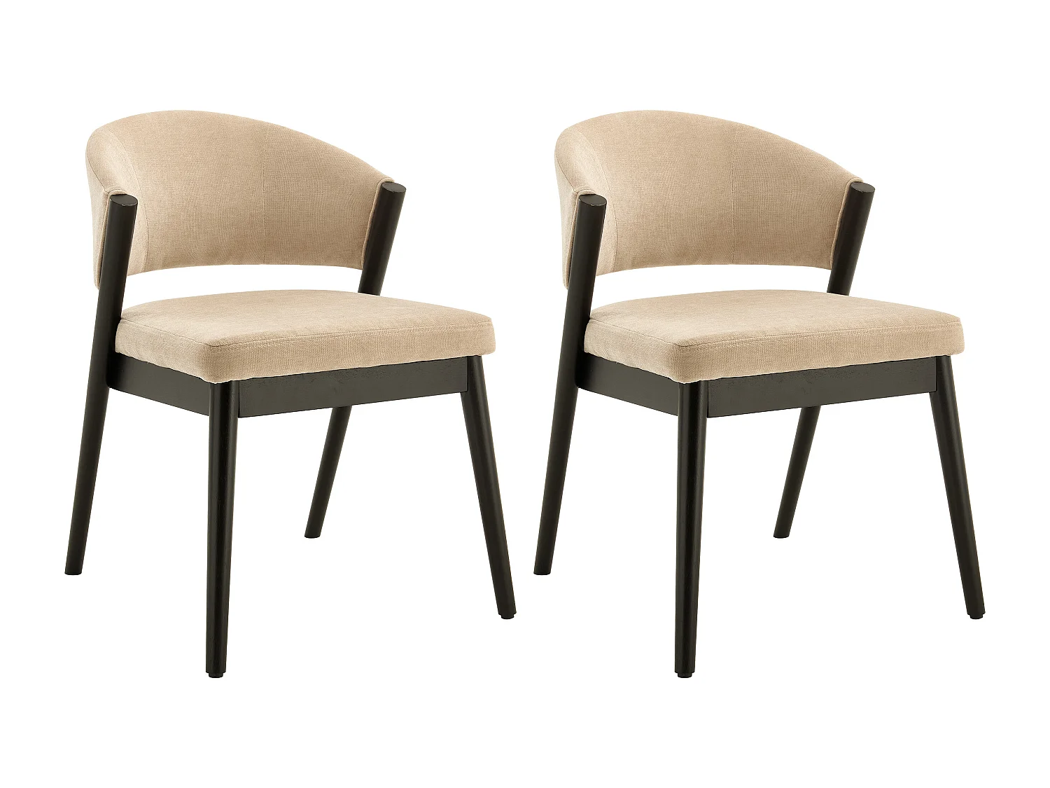 Lot de 2 chaises en tissu et bois d'hévéa noir - Beige - ZELVYN
