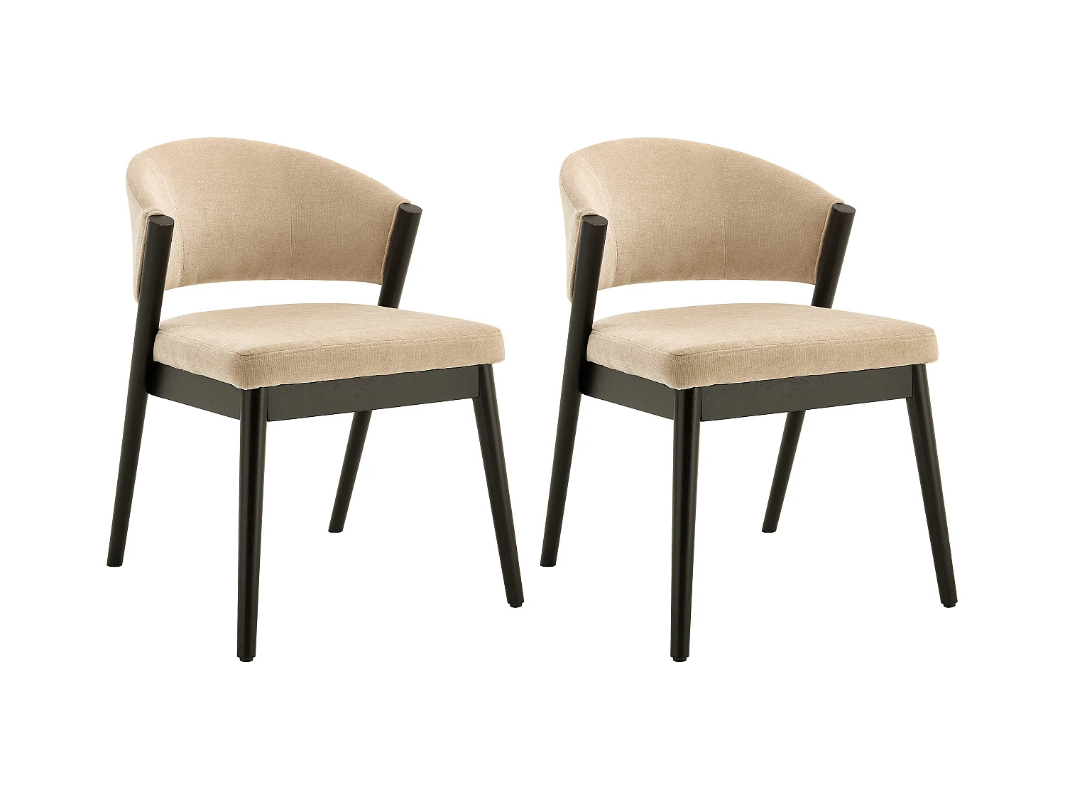 Sæt med 2 stole i stof og sort gummitræ - Beige - ZELVYN