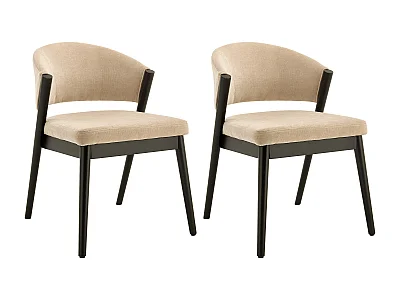 Sedia in tessuto e legno di hevea nero - Beige - Lotto di 2 - ZELVYN