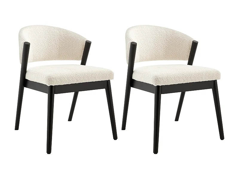 Conjunto de 2 sillas de tejido bouclé y madera de hevea negro - Blanco - ZELVYN