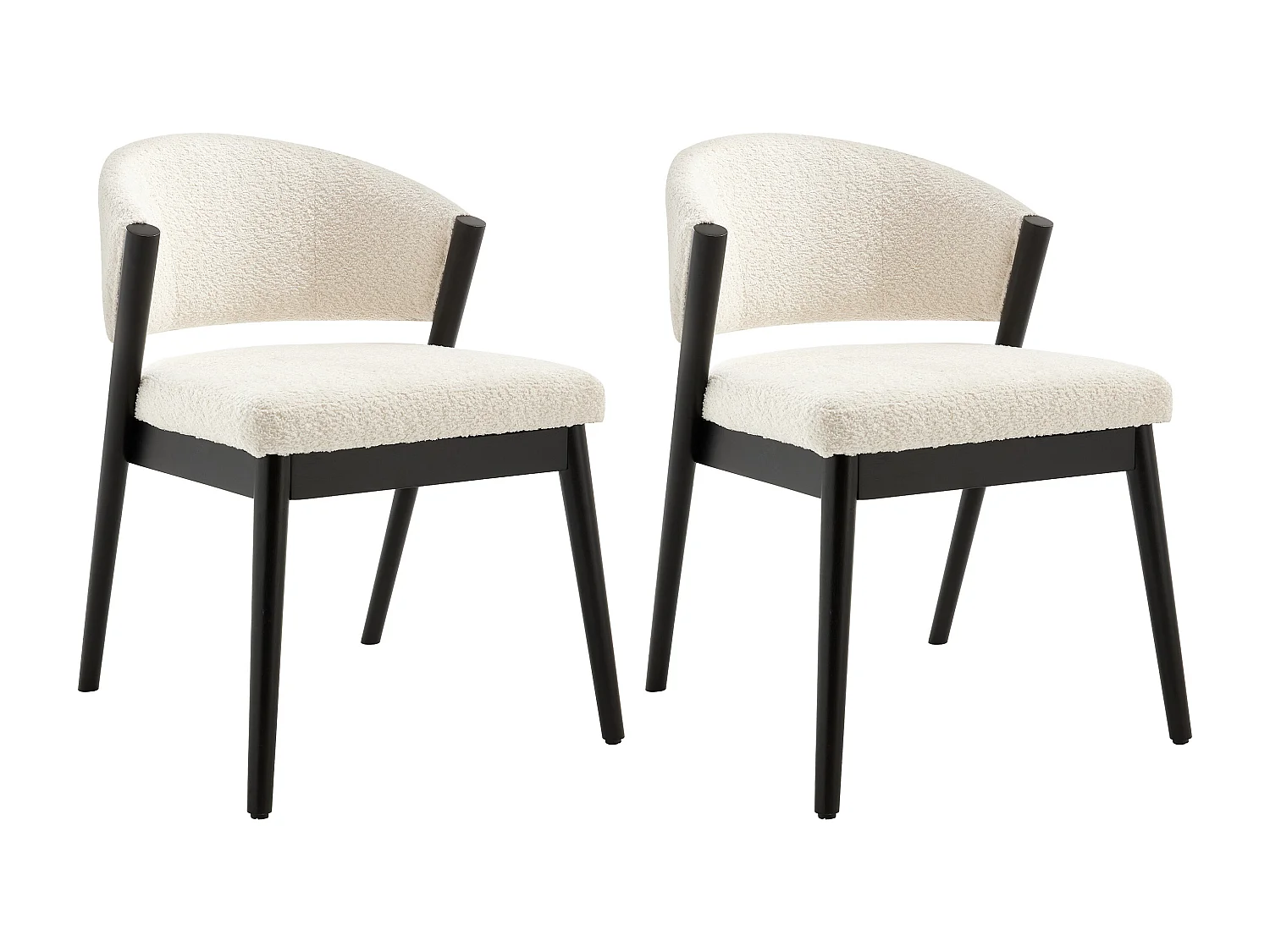 Lot de 2 chaises en tissu bouclette et bois d'hévéa noir - Blanc - ZELVYN