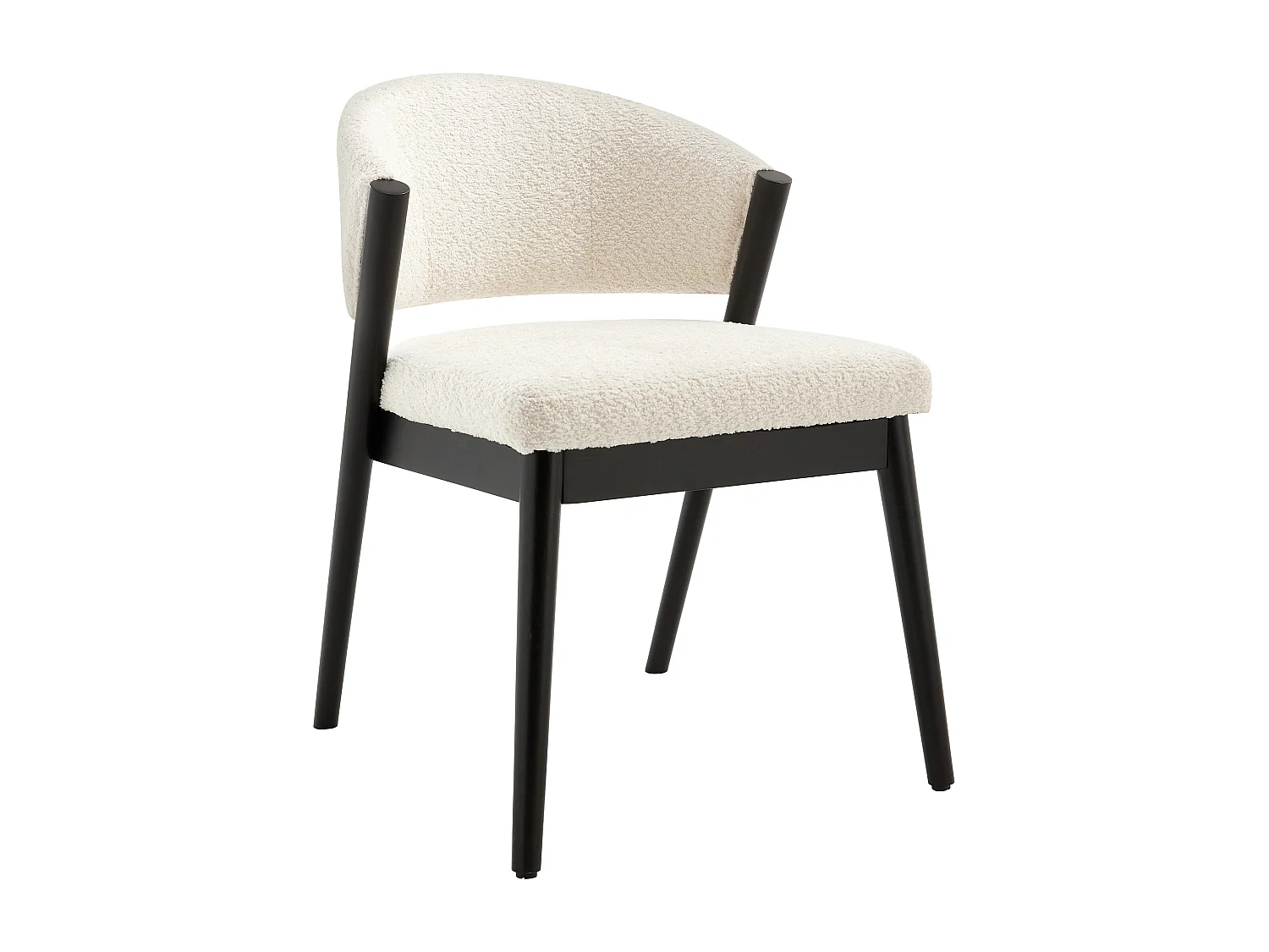Lot de 2 chaises en tissu bouclette et bois d'hévéa noir - Blanc - ZELVYN