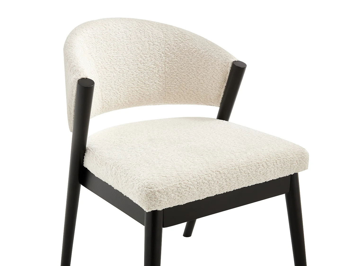 Lot de 2 chaises en tissu bouclette et bois d'hévéa noir - Blanc - ZELVYN