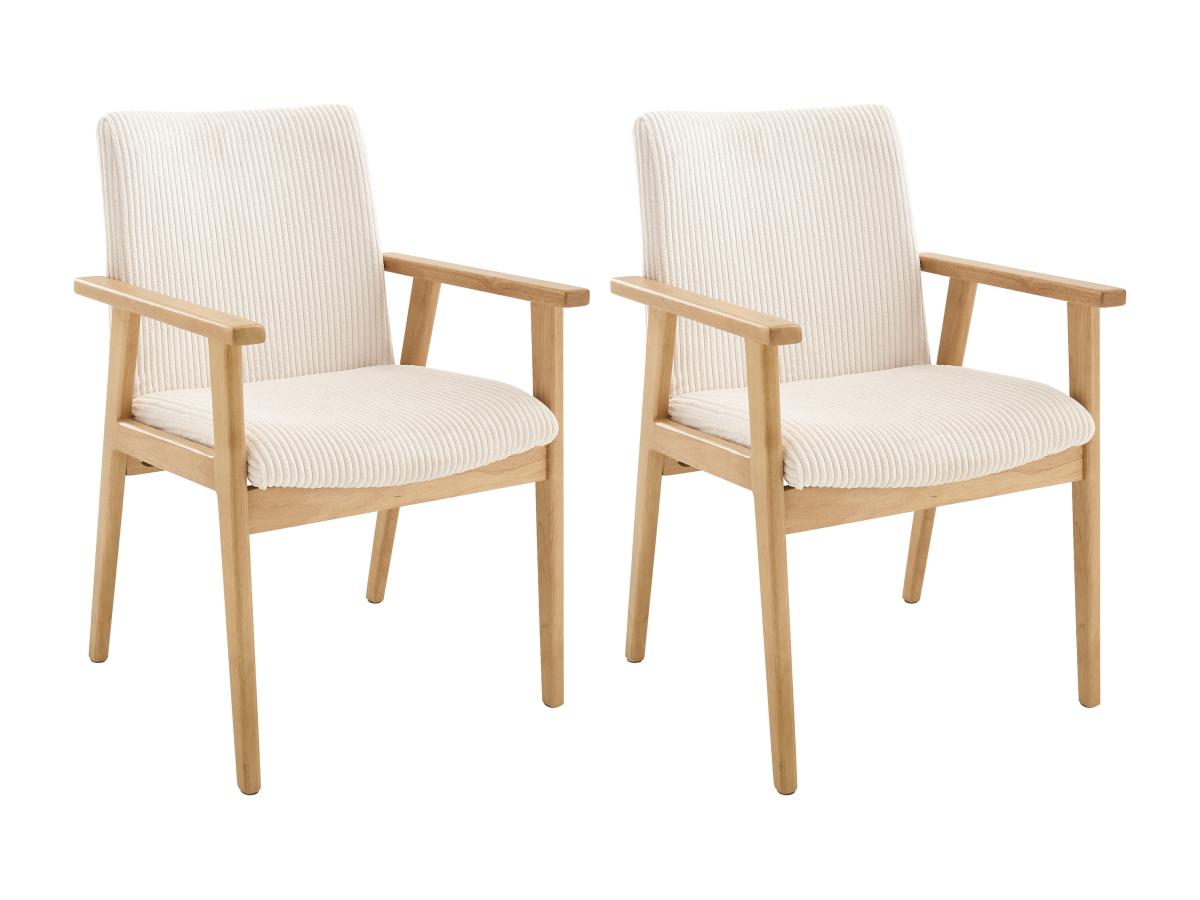 2er-Set Stühle mit Armlehnen - Cord & Kautschukholz - Creme - FILDON günstig online kaufen