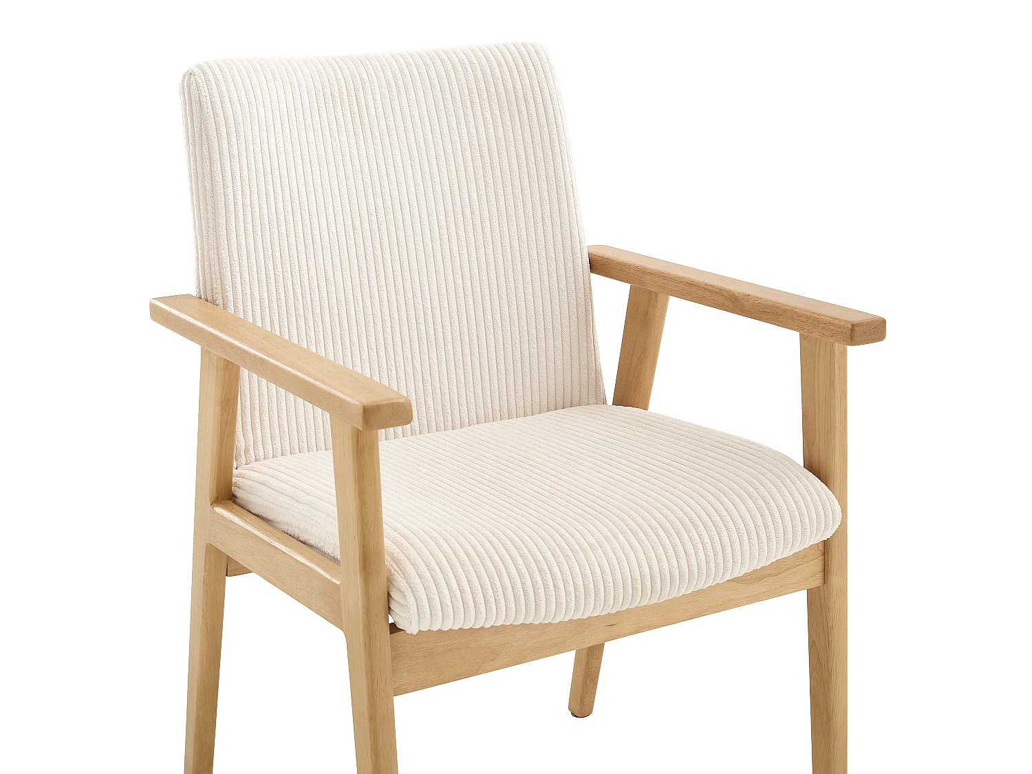 Lot de 2 chaises avec accoudoirs en velours côtelé et bois d'hévéa - Crème - FILDON