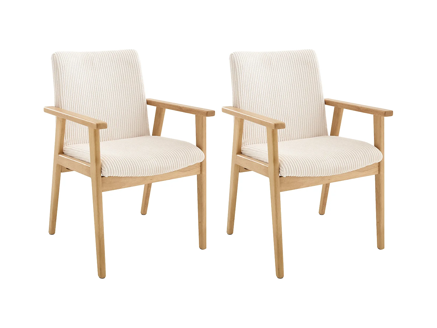 Sæt med 2 stole med armlæn i fløjlsbånd og gummitræ - Cremefarvet - FILDON