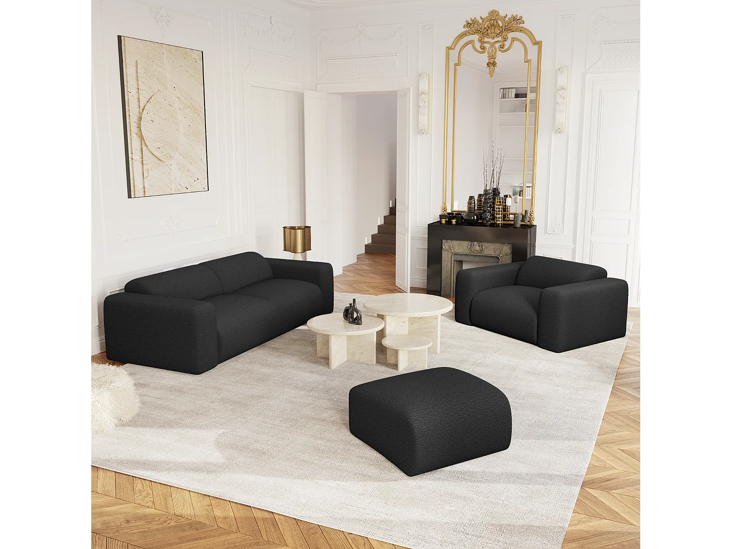 Canapé MYRA 3 places en tissu bouclette anthracite foncé