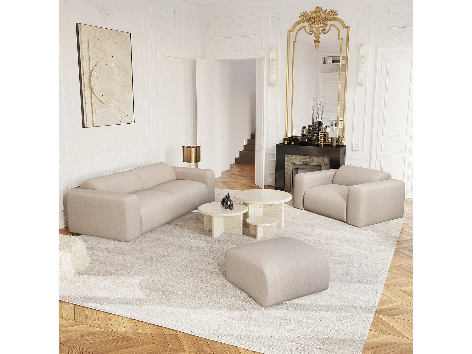 Canapé 4 places tissu tramé beige 240cm MYRA