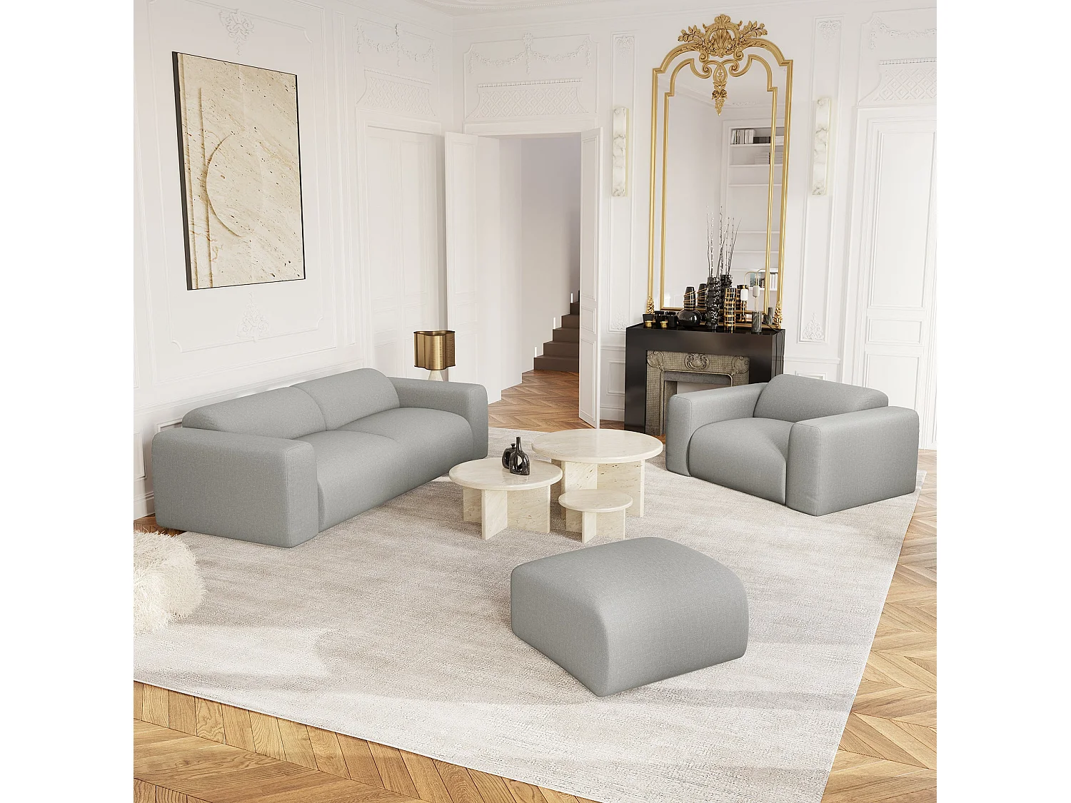 Canapé 3 places en coton gris clair