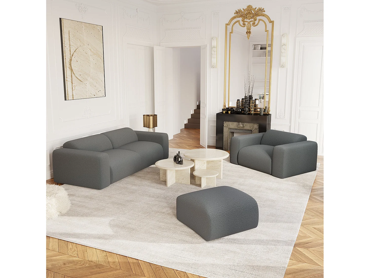 Fauteuil de salon bouclette gris graphite MYRA