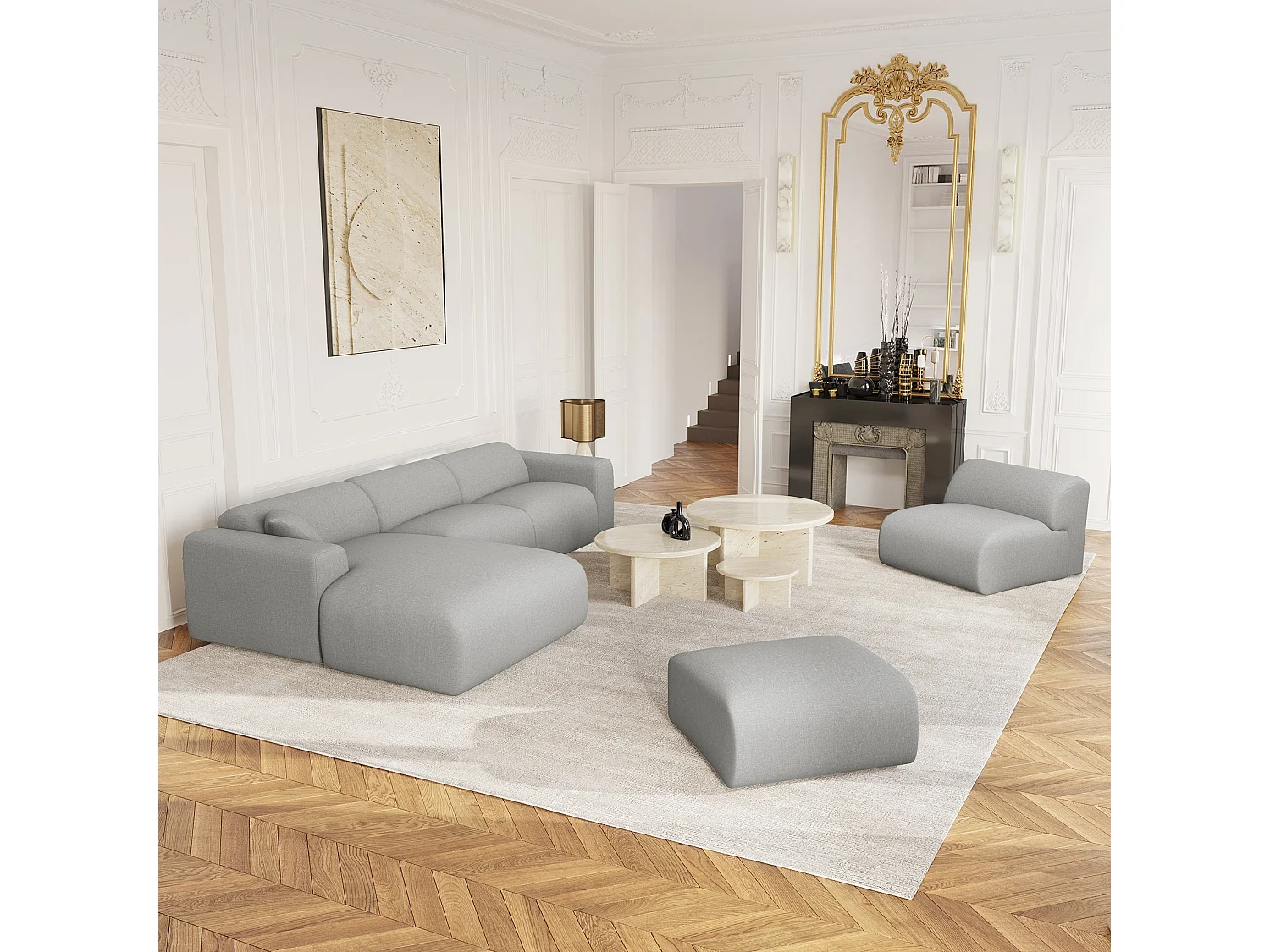 Fauteuil sans accoudoirs MYRA en tissu tramé gris clair 75x97cm