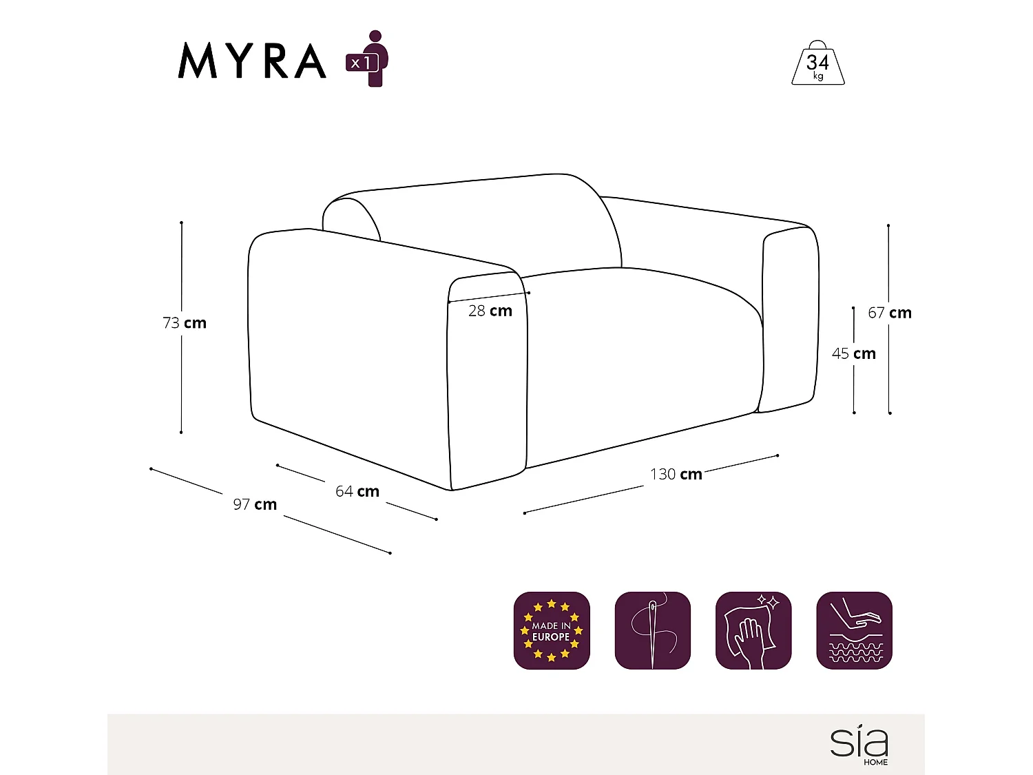 Fauteuil MYRA en tissu tramé beige