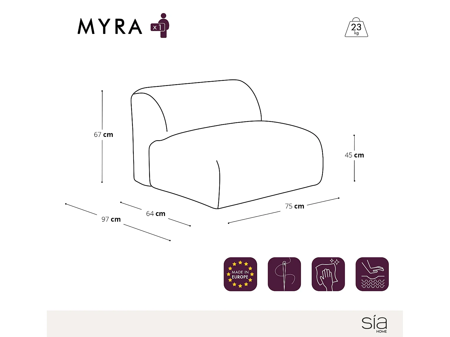 Fauteuil sans accoudoirs MYRA en tissu tramé beige 75x97cm