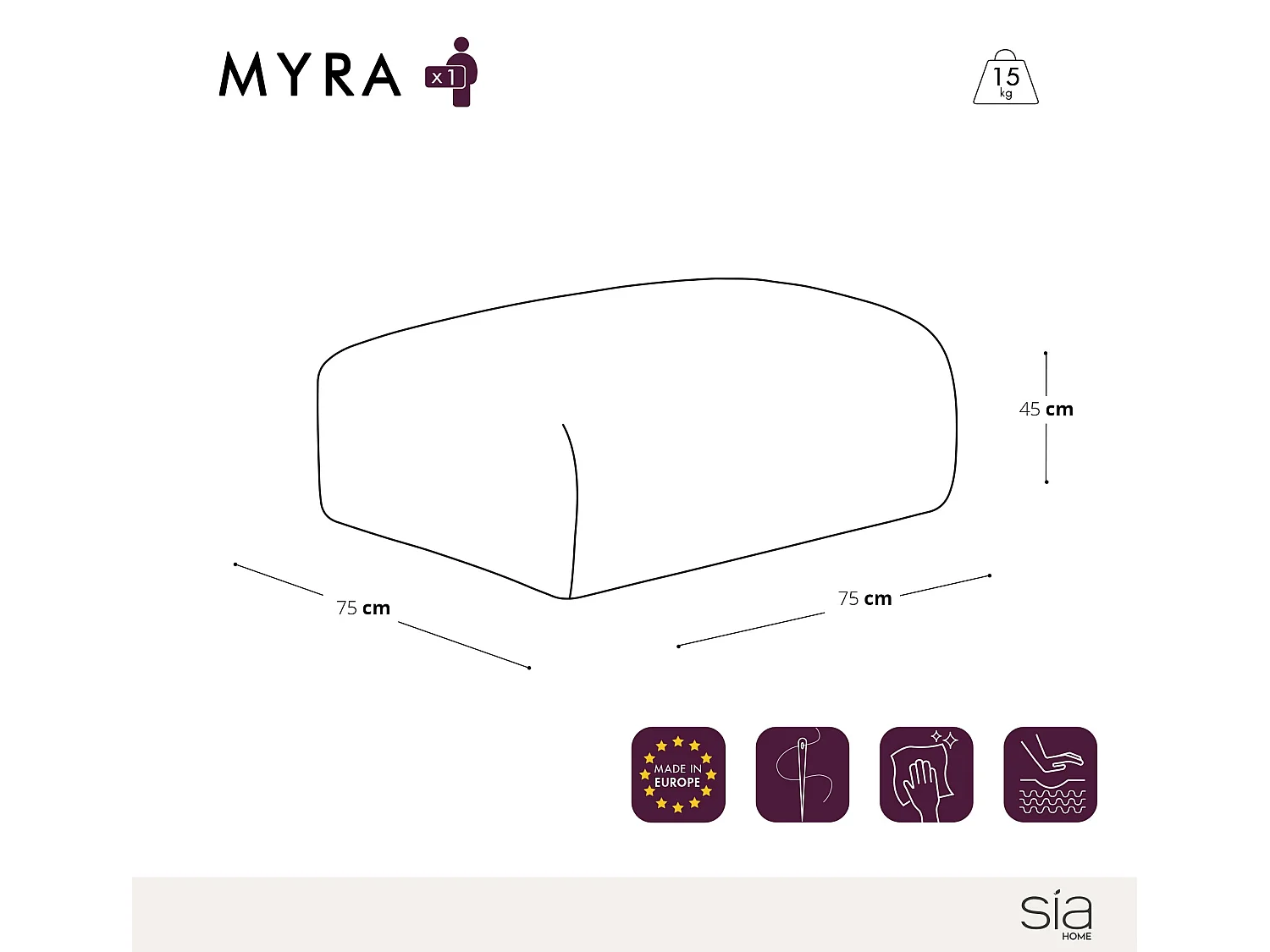 Pouf tissu tramé gris clair MYRA